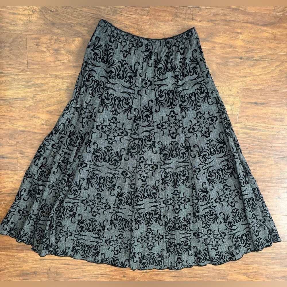 J Jill Grey Flocked Print Skirt Midi Maxi 90s y2k Goth Dark Romance Size 8 - Picture 2 of 8